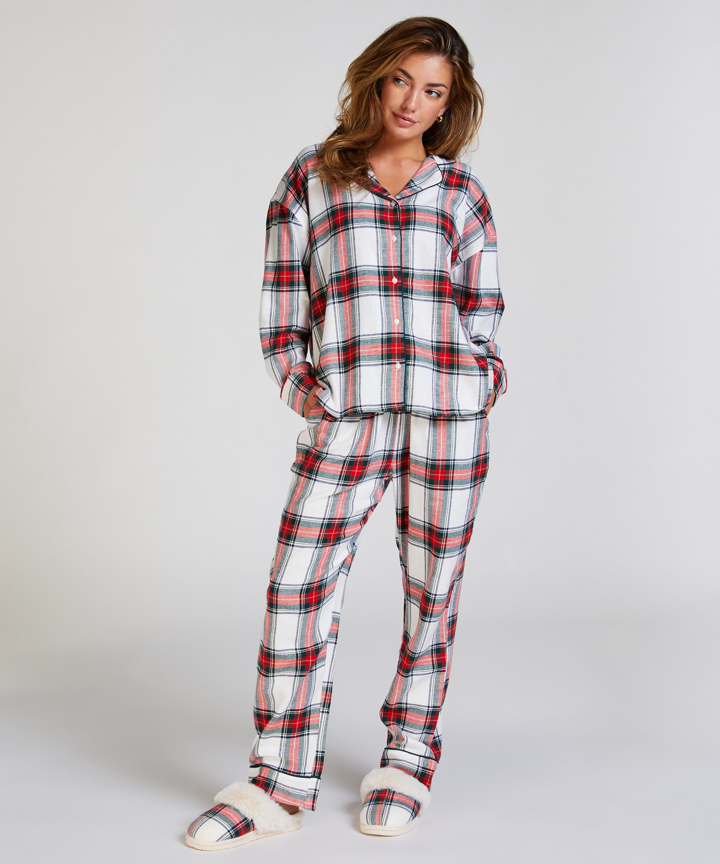 Flannel Pyjama Top, White