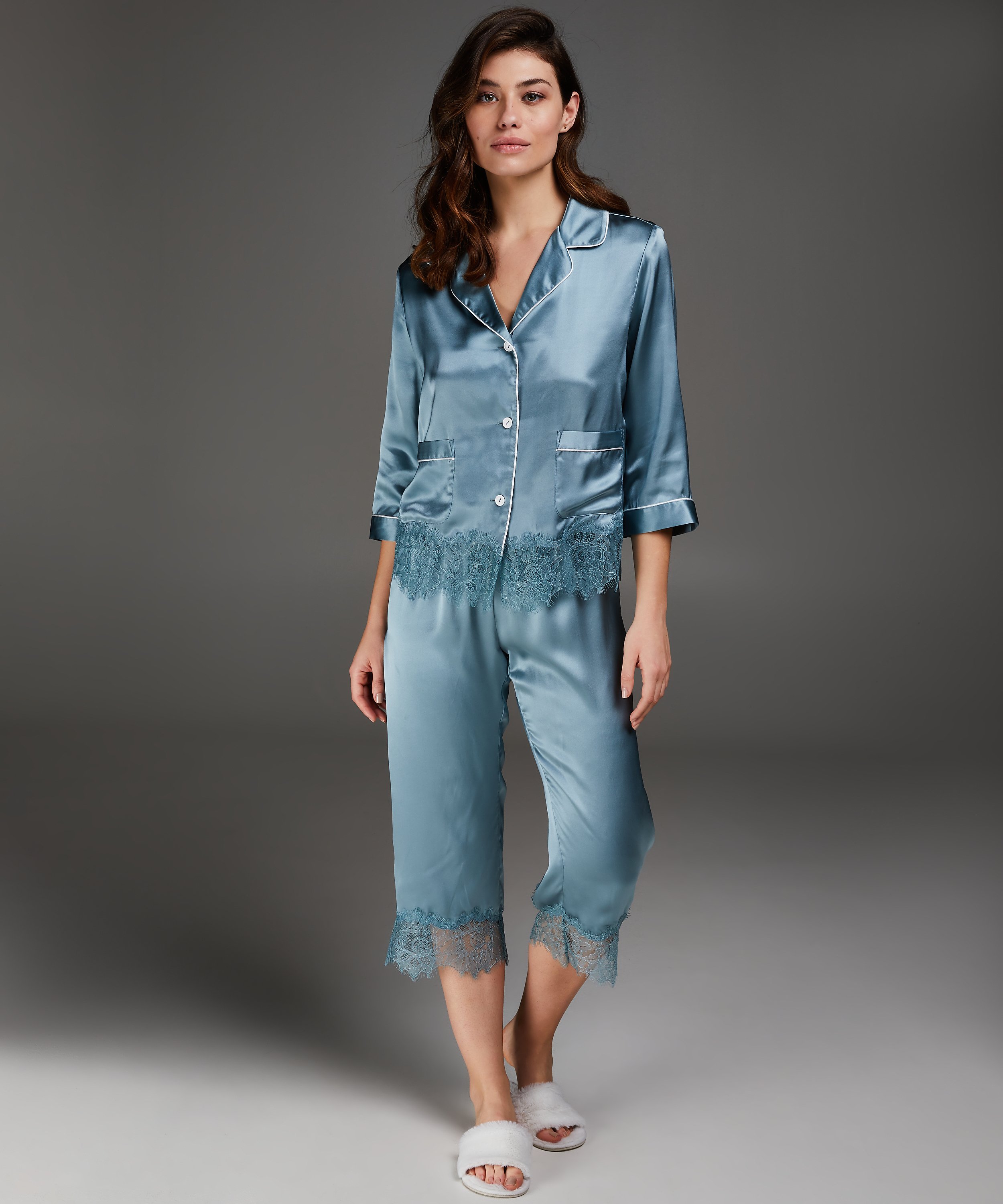 Silk pyjama top, Blue, main
