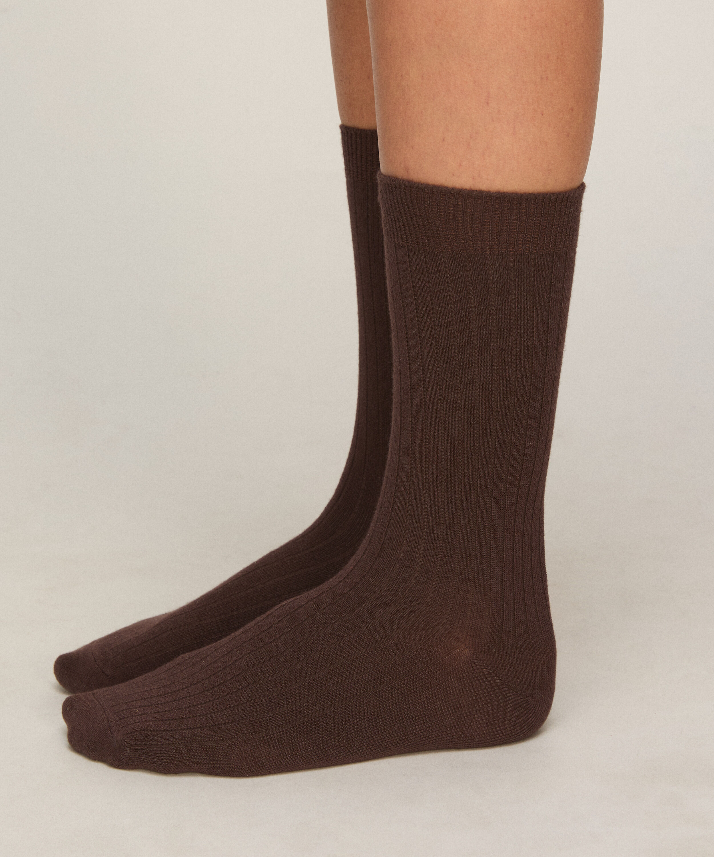 Cashmere Blend Ribbed Socks, Brown Cashmere Blend Ribbed Socks, Brown