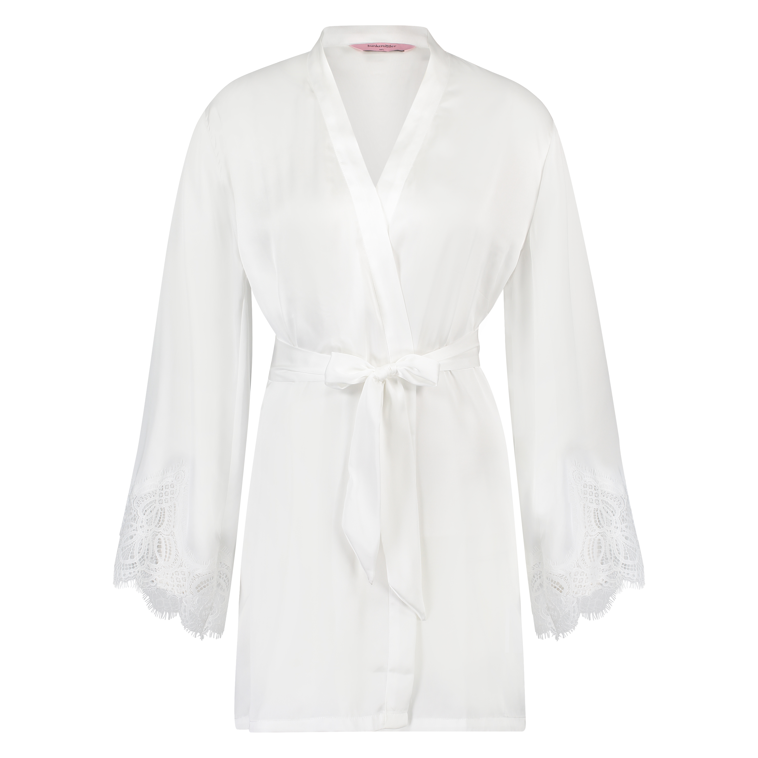 Lace Satin Kimono, White, main