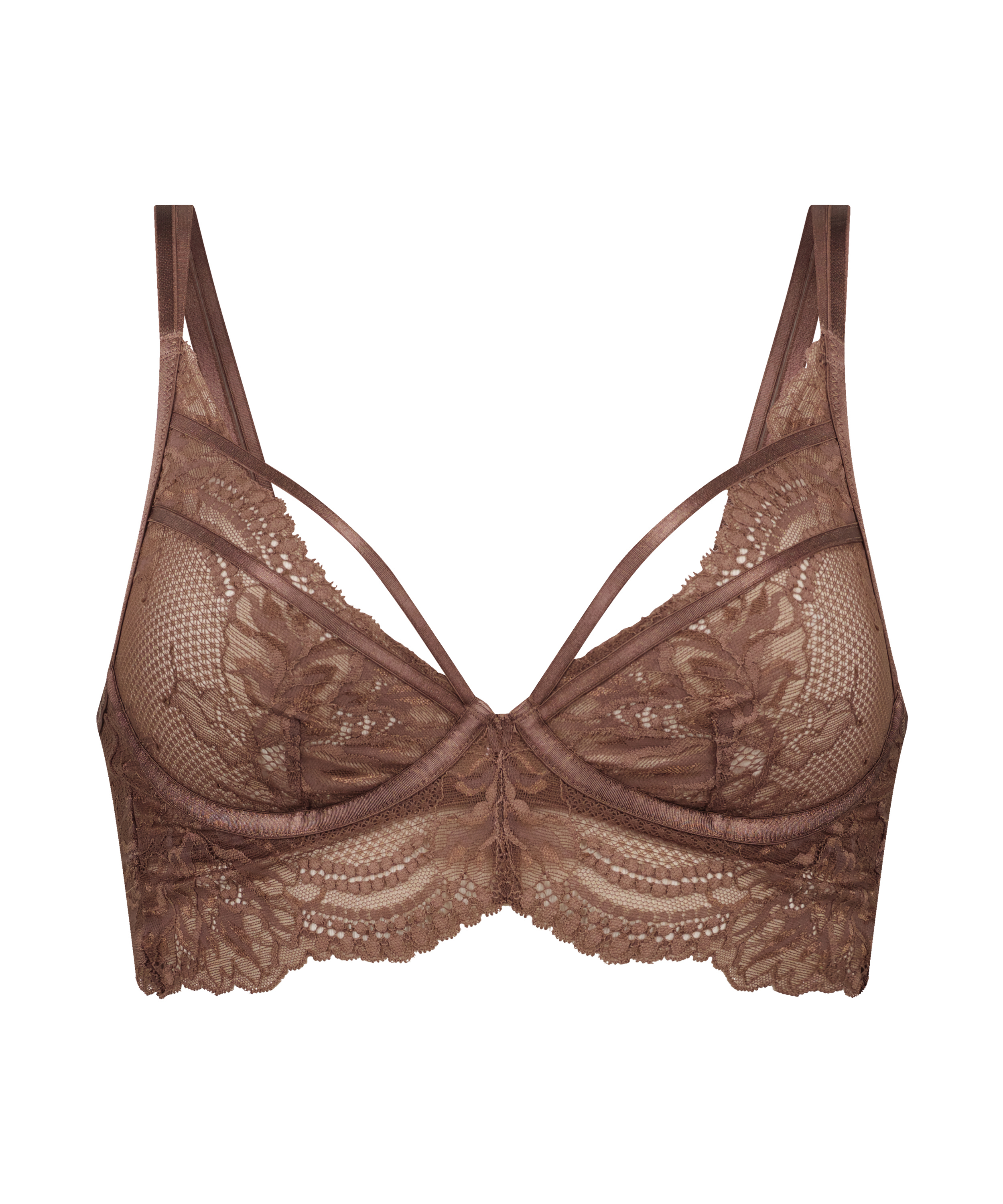 Raquel Non-Padded Underwired Longline Bra, Brown, main