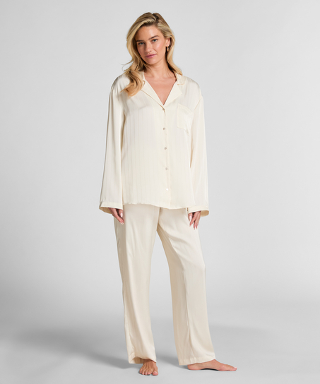 Satin Pinstripe Trousers, White