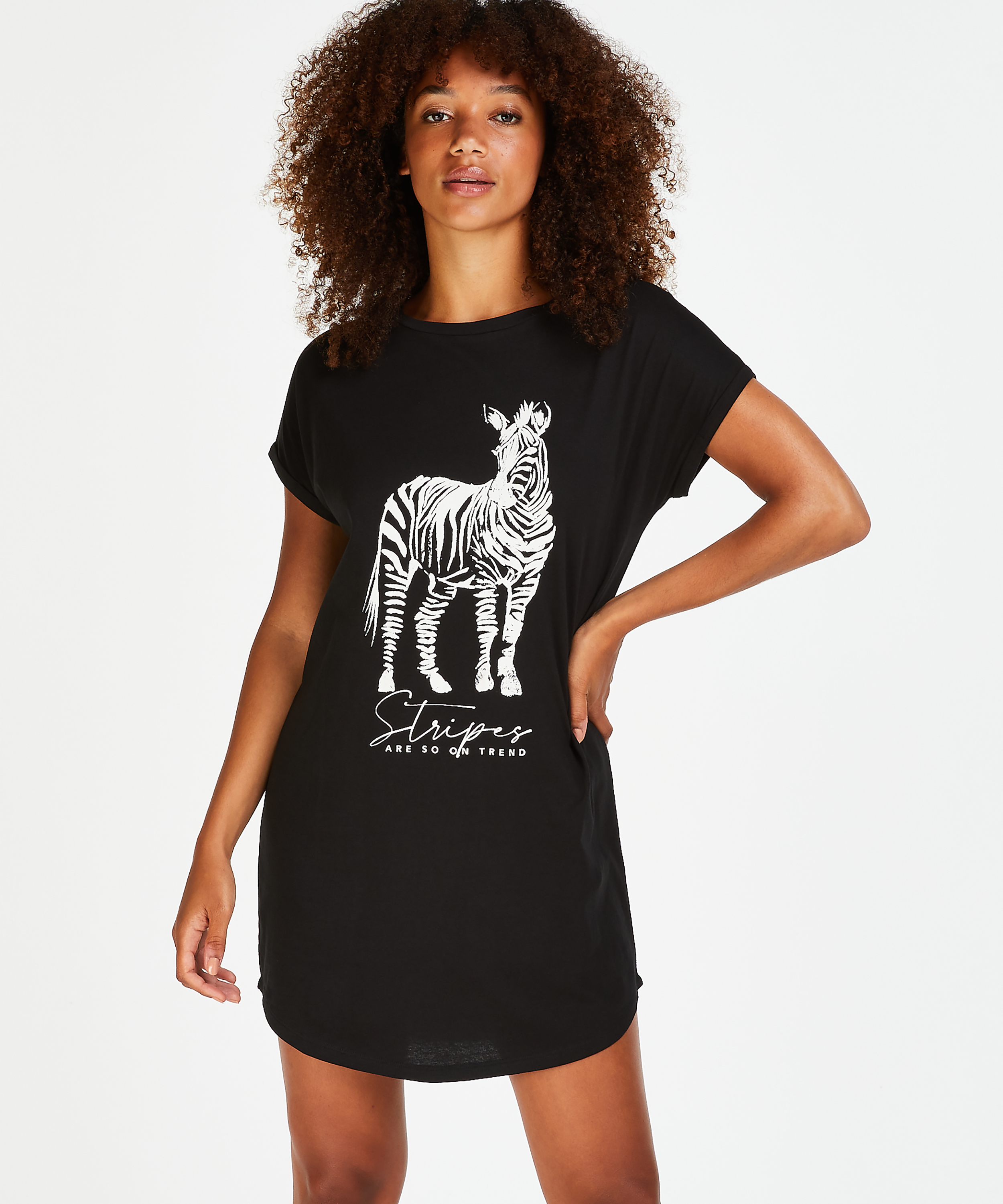 Round Neck Nightshirt, Black, main