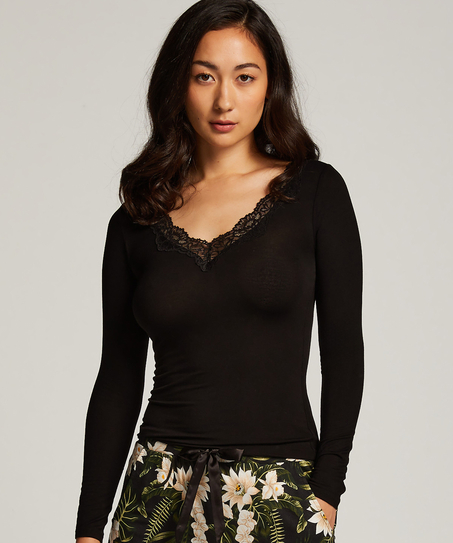 Jersey Long-sleeved Pyjama Top, Black