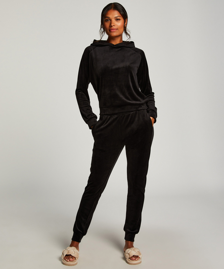 Tall Velours Jogging Bottoms, Black