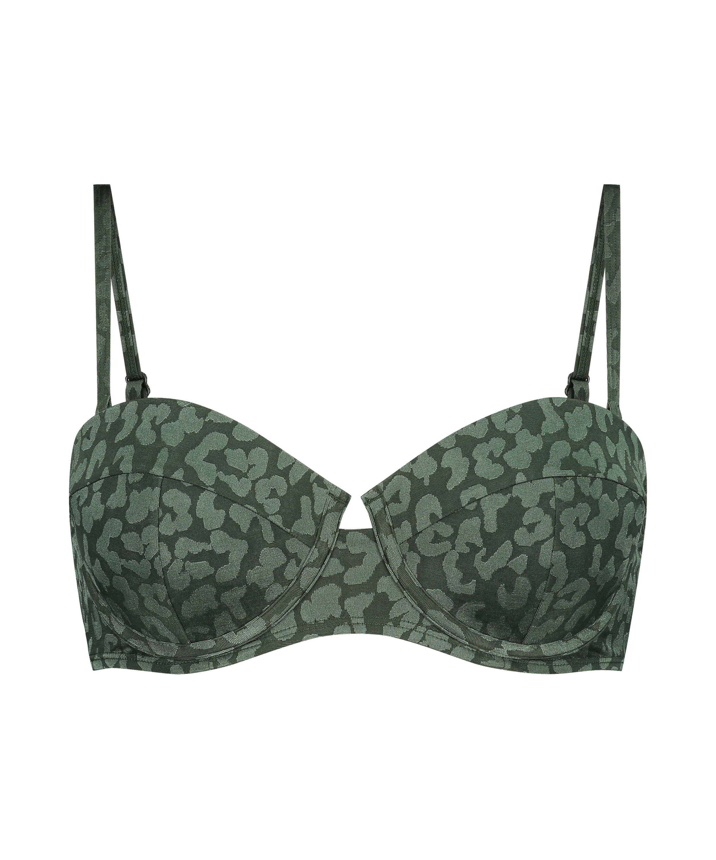 Tonal Leo padded underwired bikini top Cup E +, Green, main
