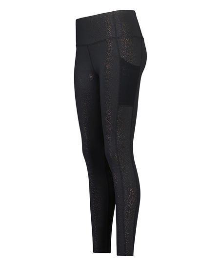 HKMX High-Waisted Sport Leggings Gold Glitter, Black