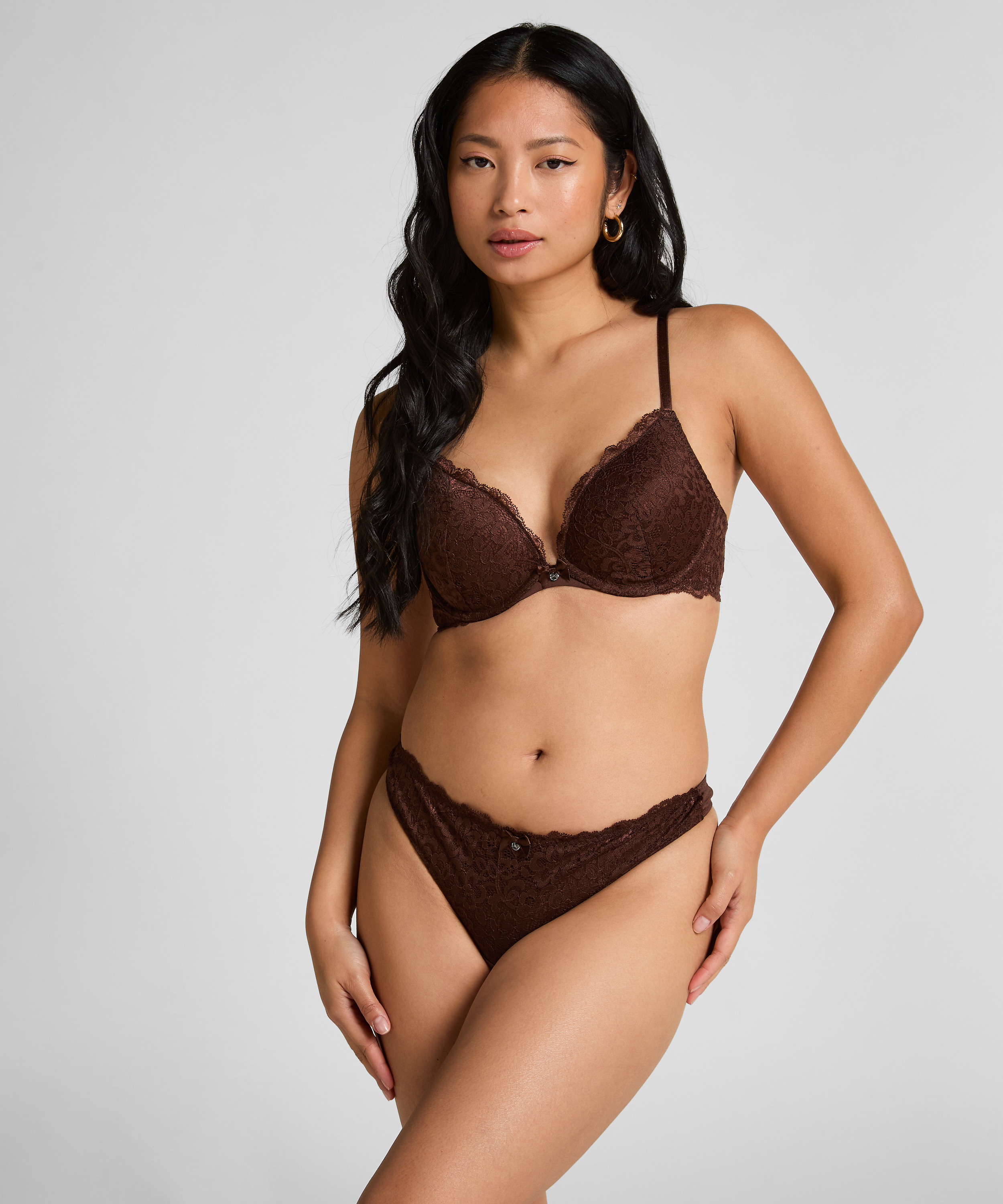 Marine Padded Underwired Push-Up Bra, Brown, main
