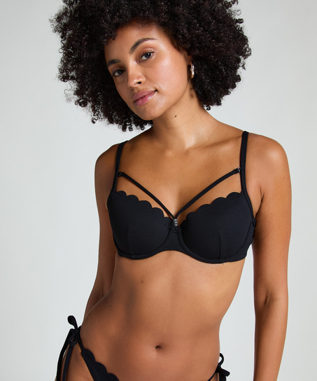 Scallop Padded Underwired Bikini Top, Black