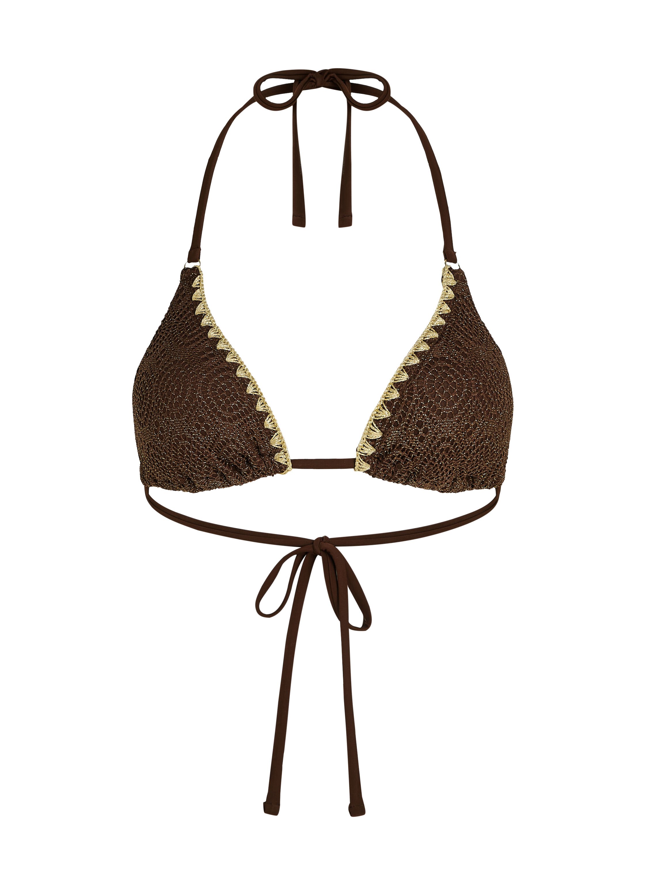 Triangle Crochet Bikini Top, Brown