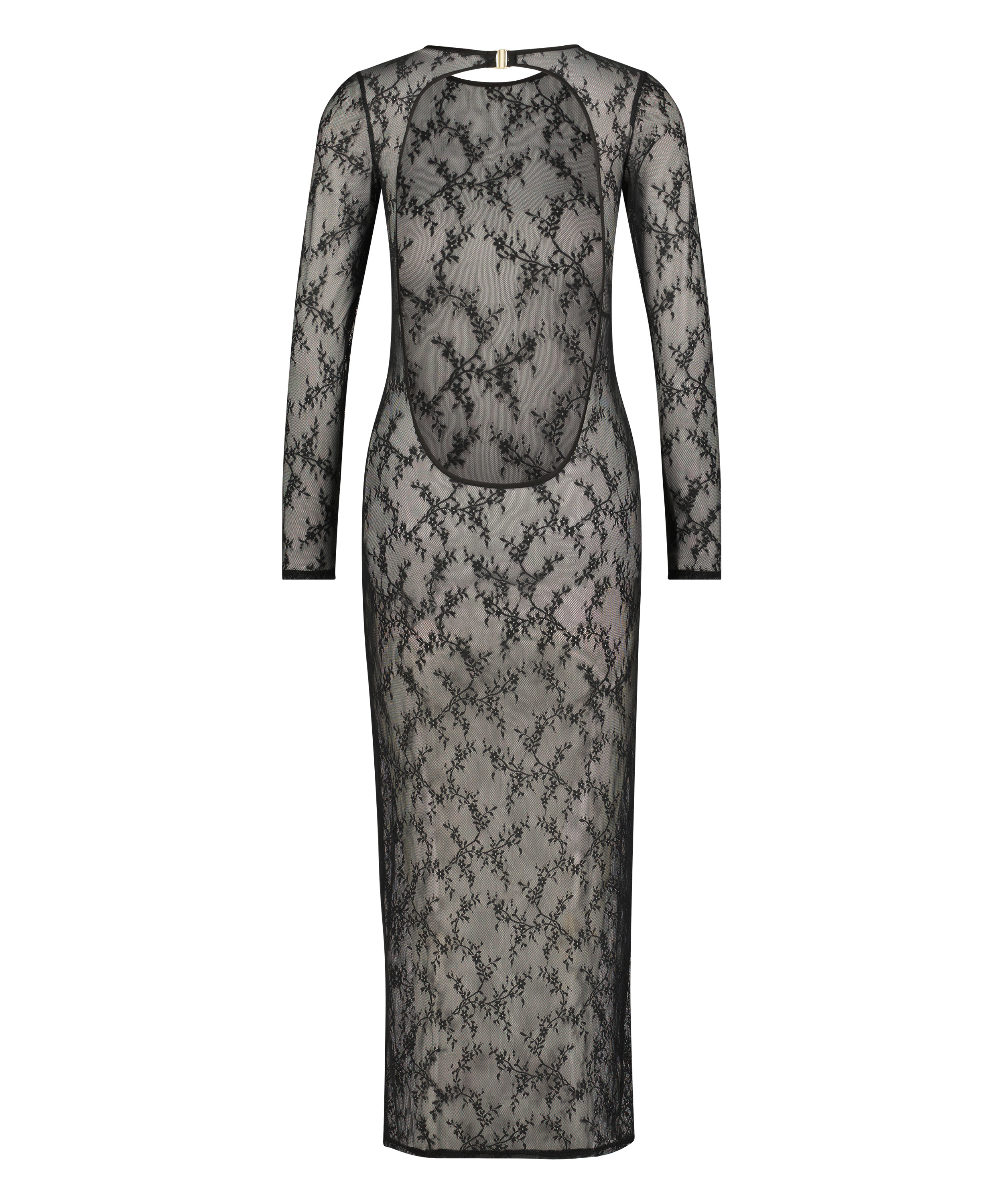 Long Sleeve Lace Bodycon Slip Dress, Black, main