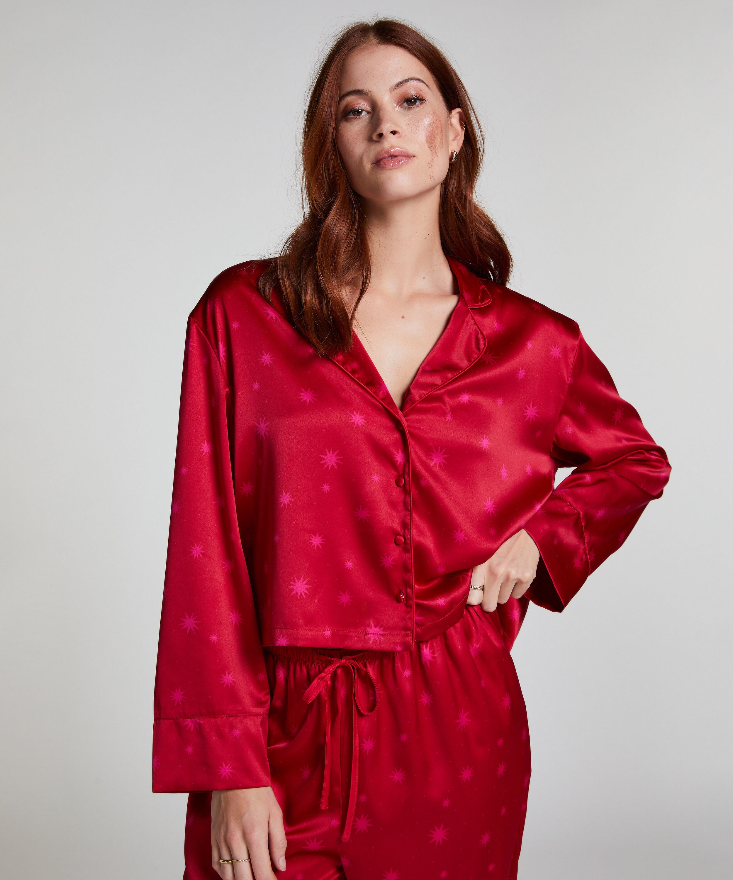 Satin Long-Sleeved Jacket, Red