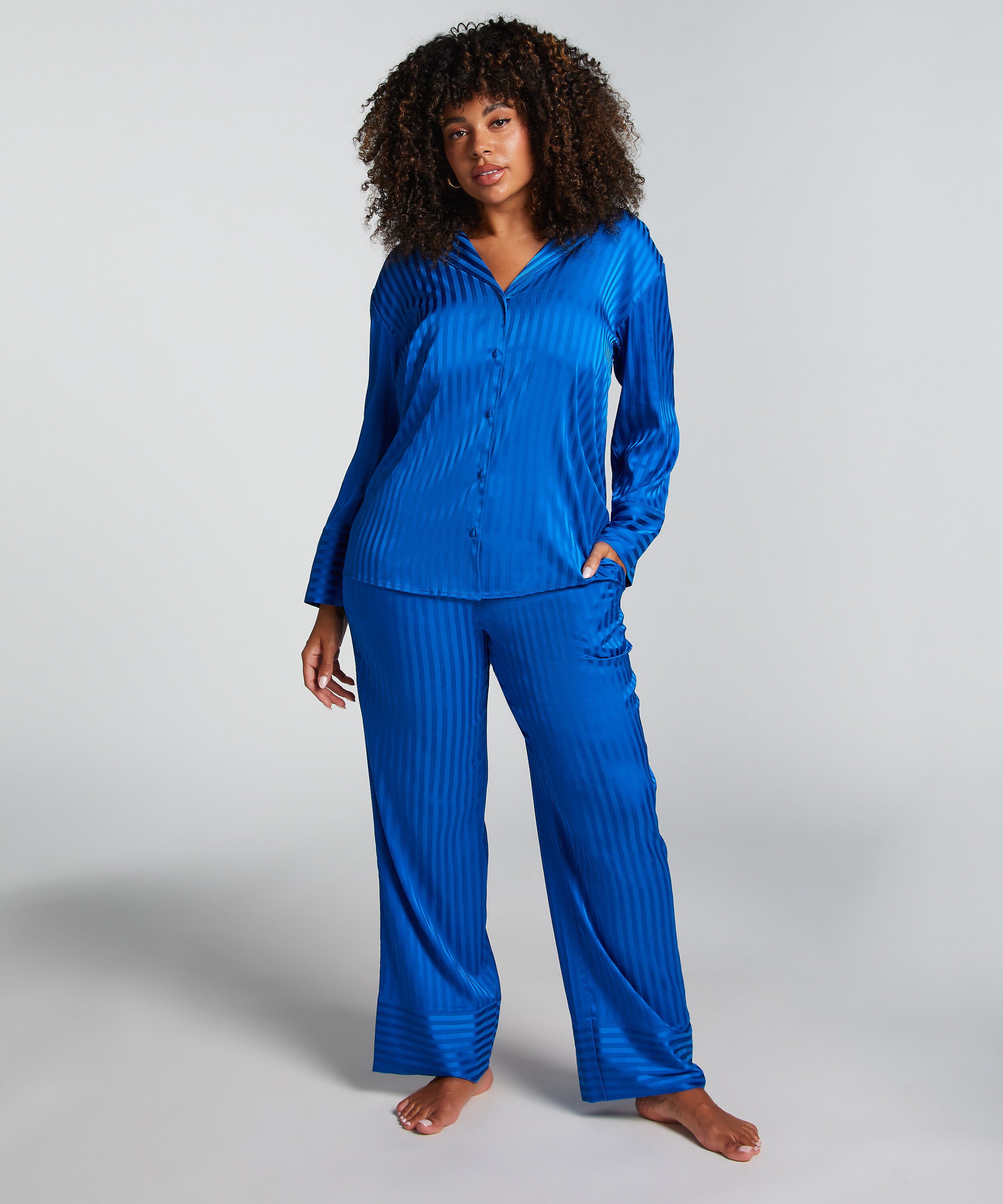 Satin Long-Sleeved Jacket, Blue