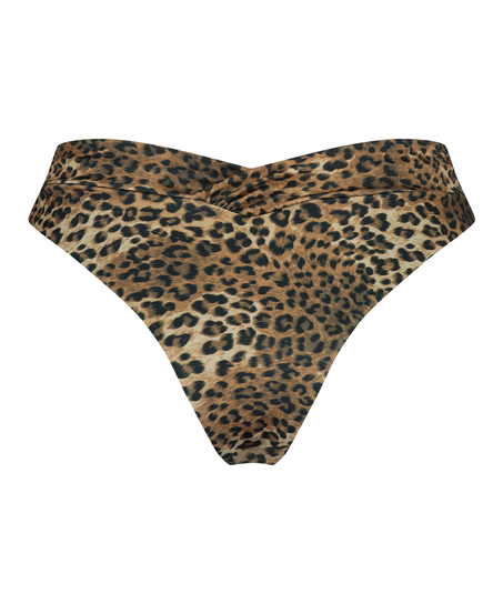 Leopard High Leg Bikini Bottoms, Brown