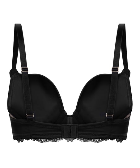 Avela Padded Underwired Longline Push-Up Bra, Black