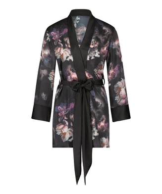 Flower Satin Kimono Lucy Hale, Black