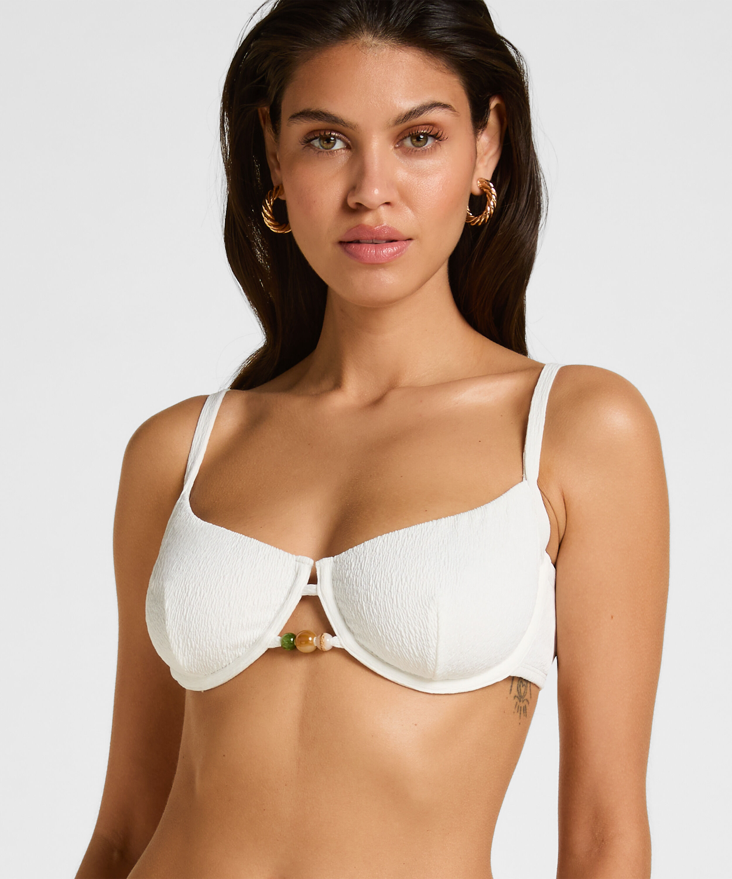 Non-Padded Underwired Bikini Top Crinkle, White