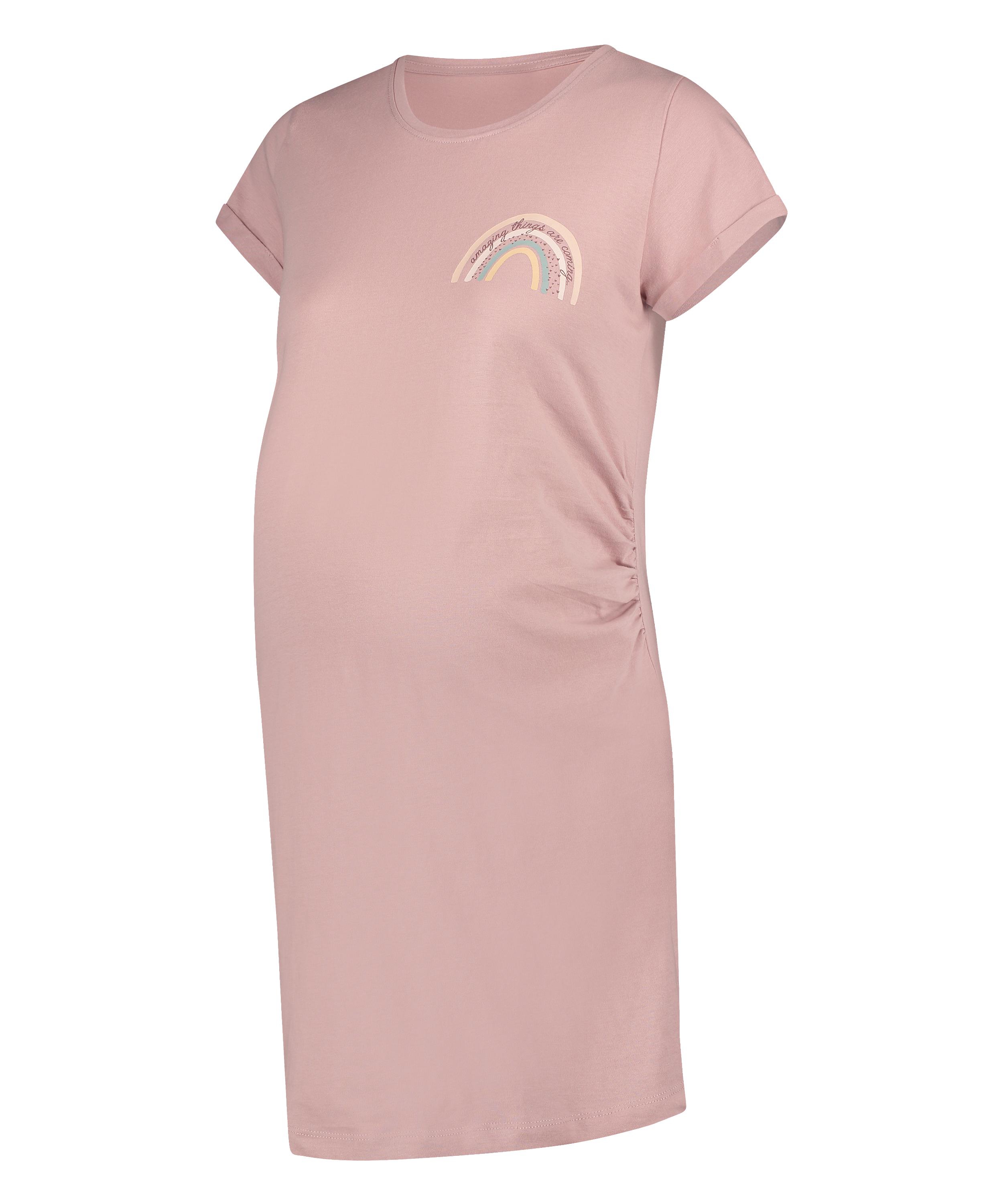 Short-Sleeved Maternity Nightshirt, Pink, main