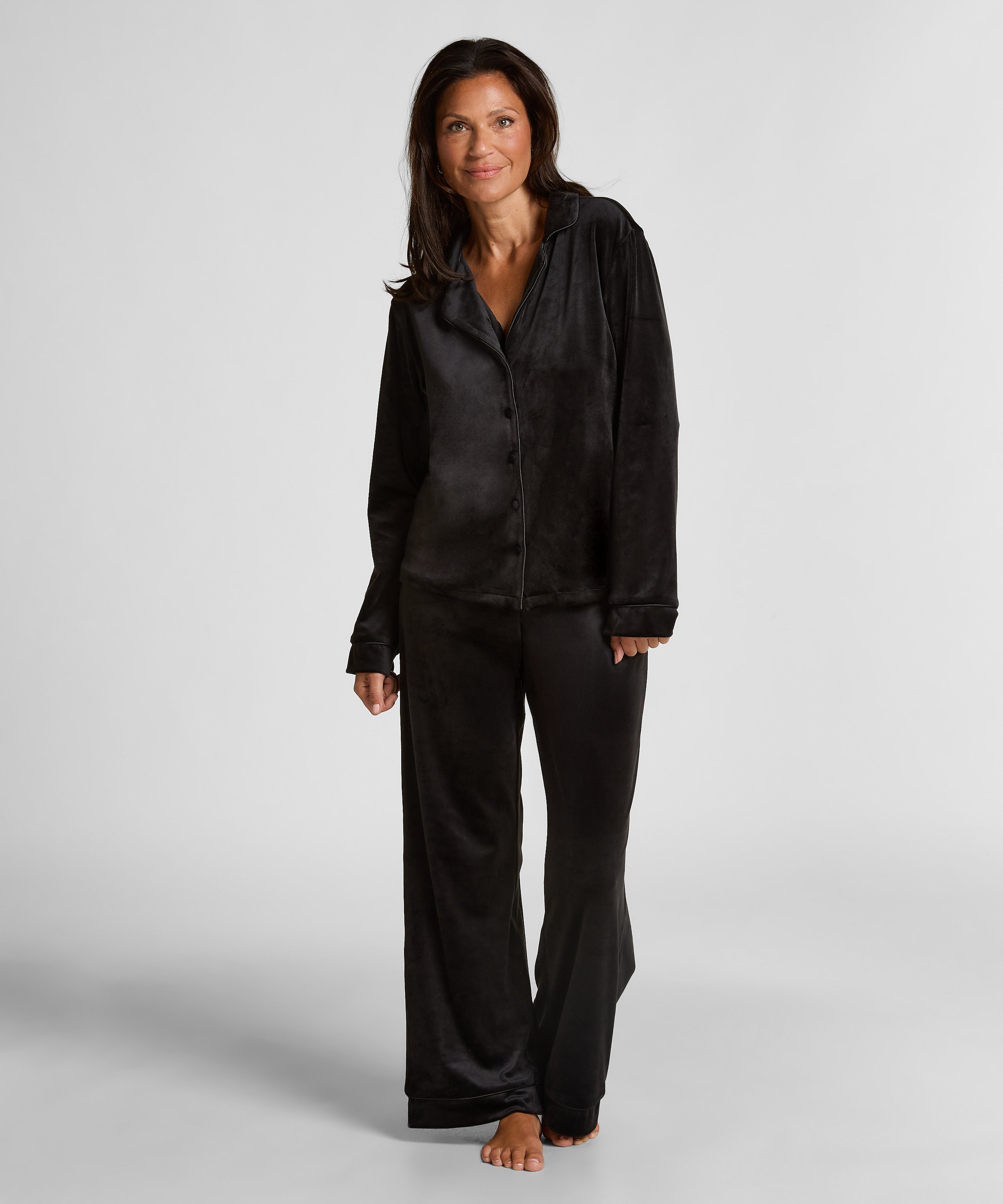 Velvet Pyjama Pants, Black, main
