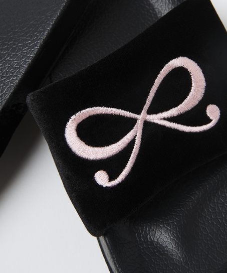 Velvet Bow Slider Slippers, Black