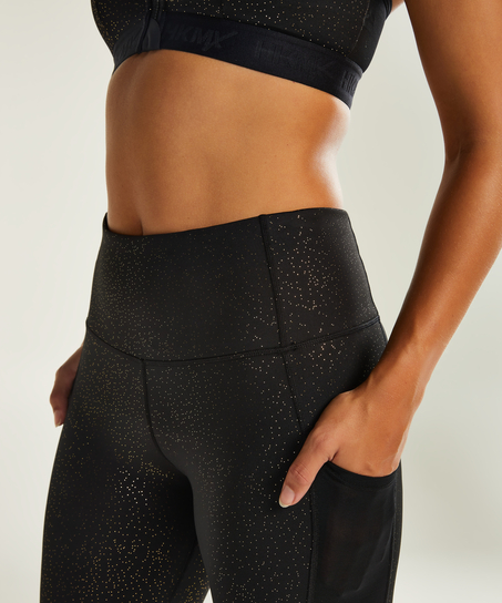 HKMX High-Waisted Sport Leggings Gold Glitter, Black