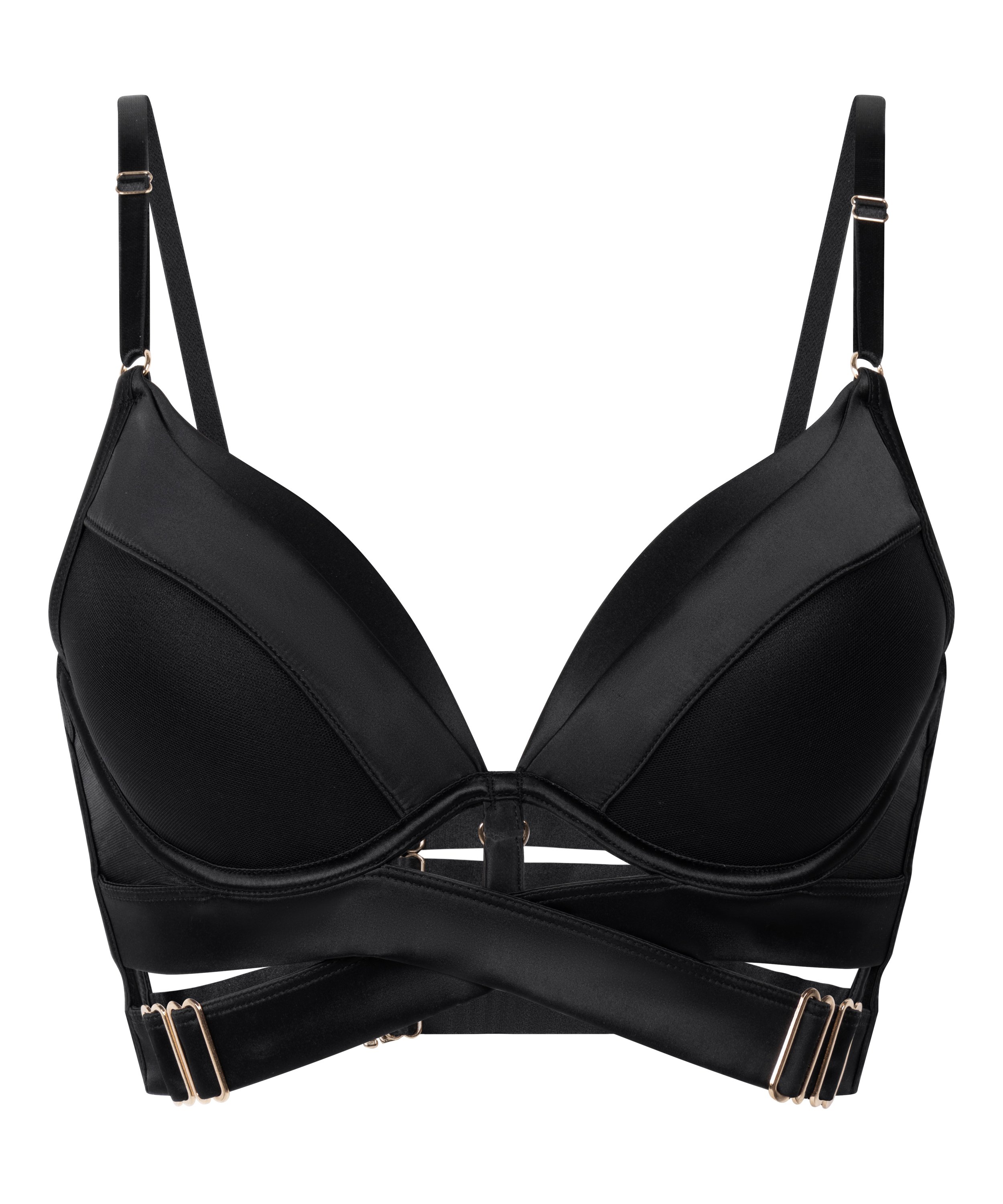 Colette Padded Underwired Longline Push-Up Bra, Black, main