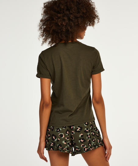 Leopard Ruffle Jersey Shorts, Green