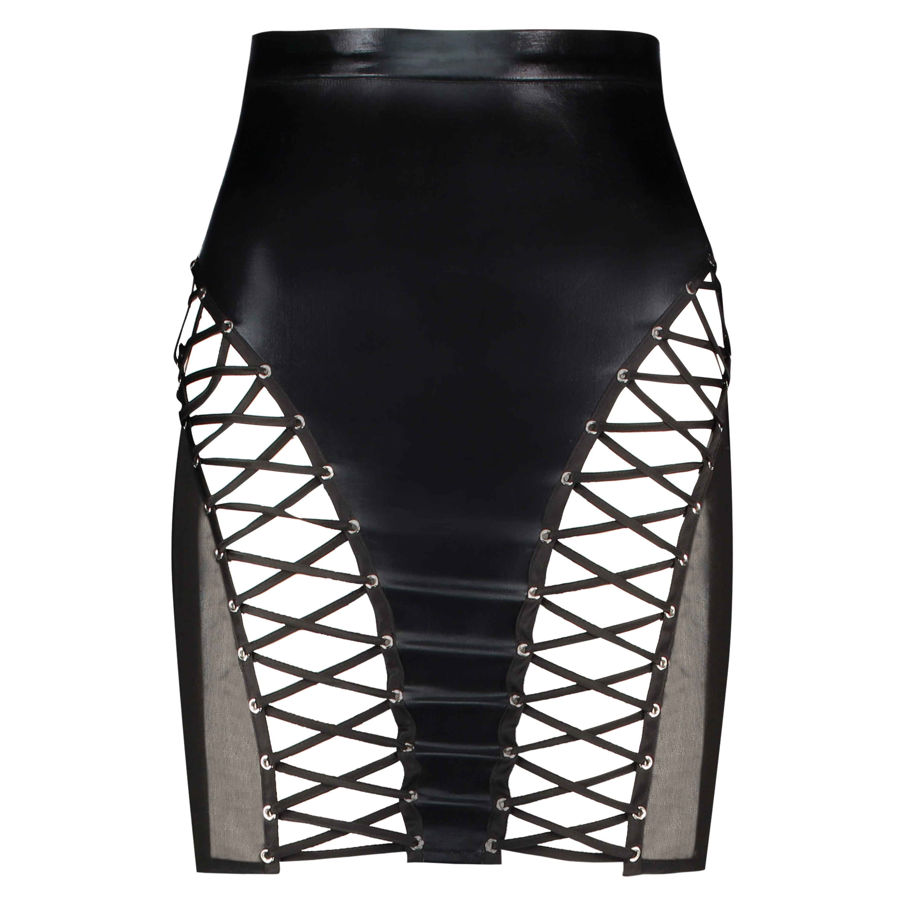 Private Lace-up Mesh Skirt, Black, main