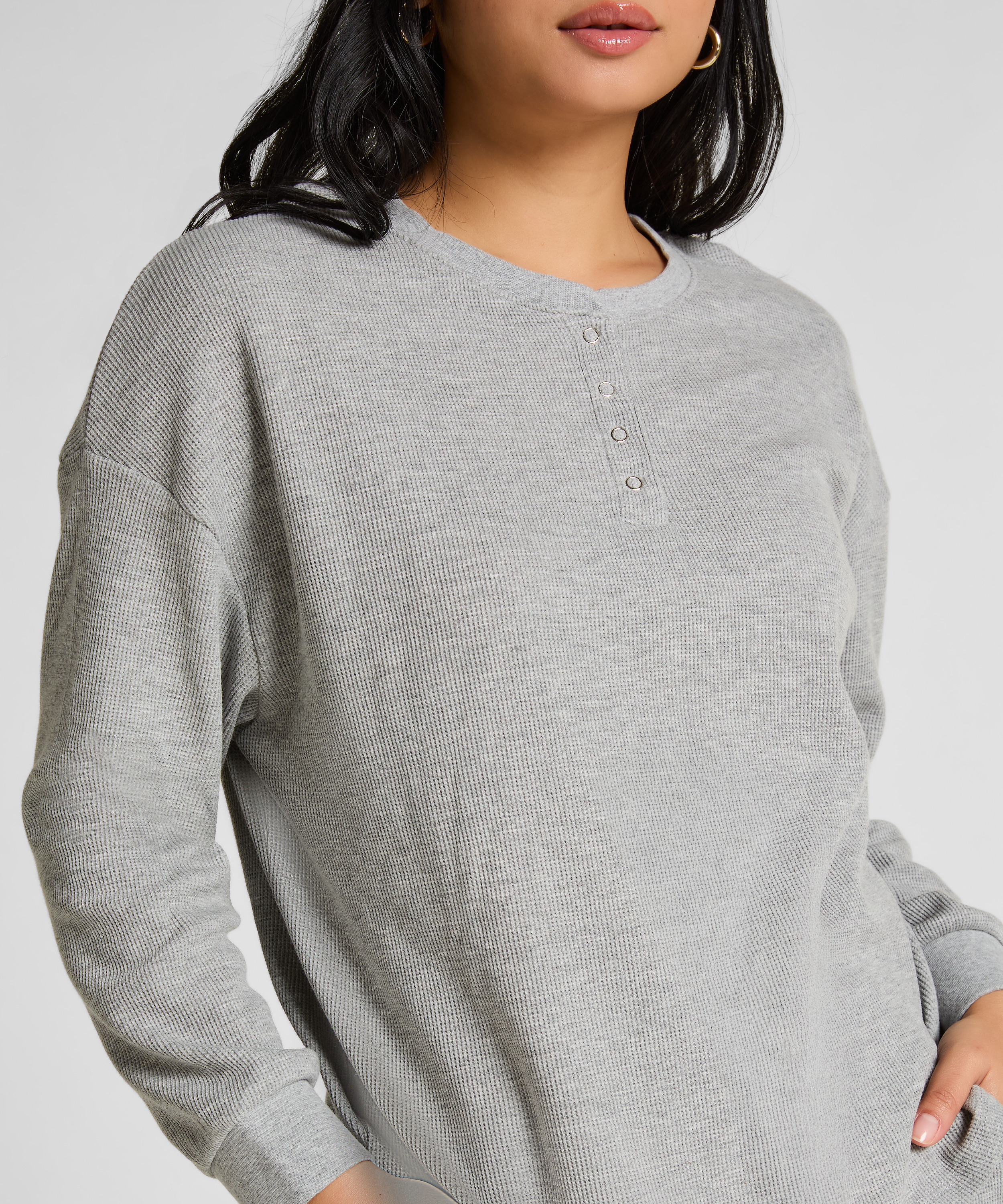 Top Waffle Henley, Grey, main