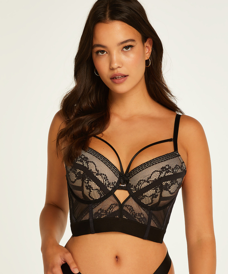 Cleo padded longline underwired bra, Black