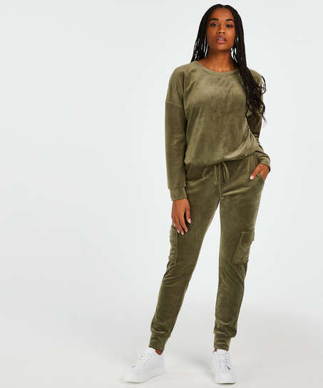 Velvet Jogging Pants Cargo, Green