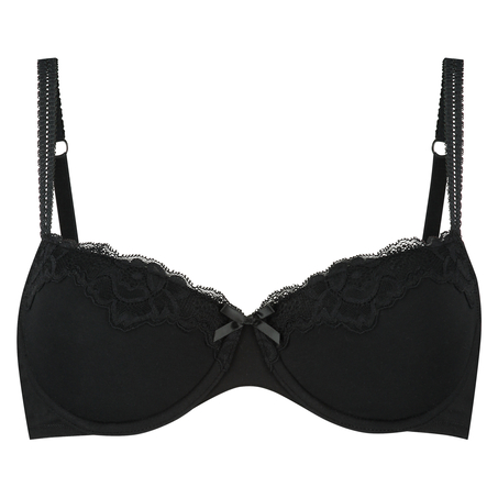 Secret Lace cotton padded underwired bra, Black