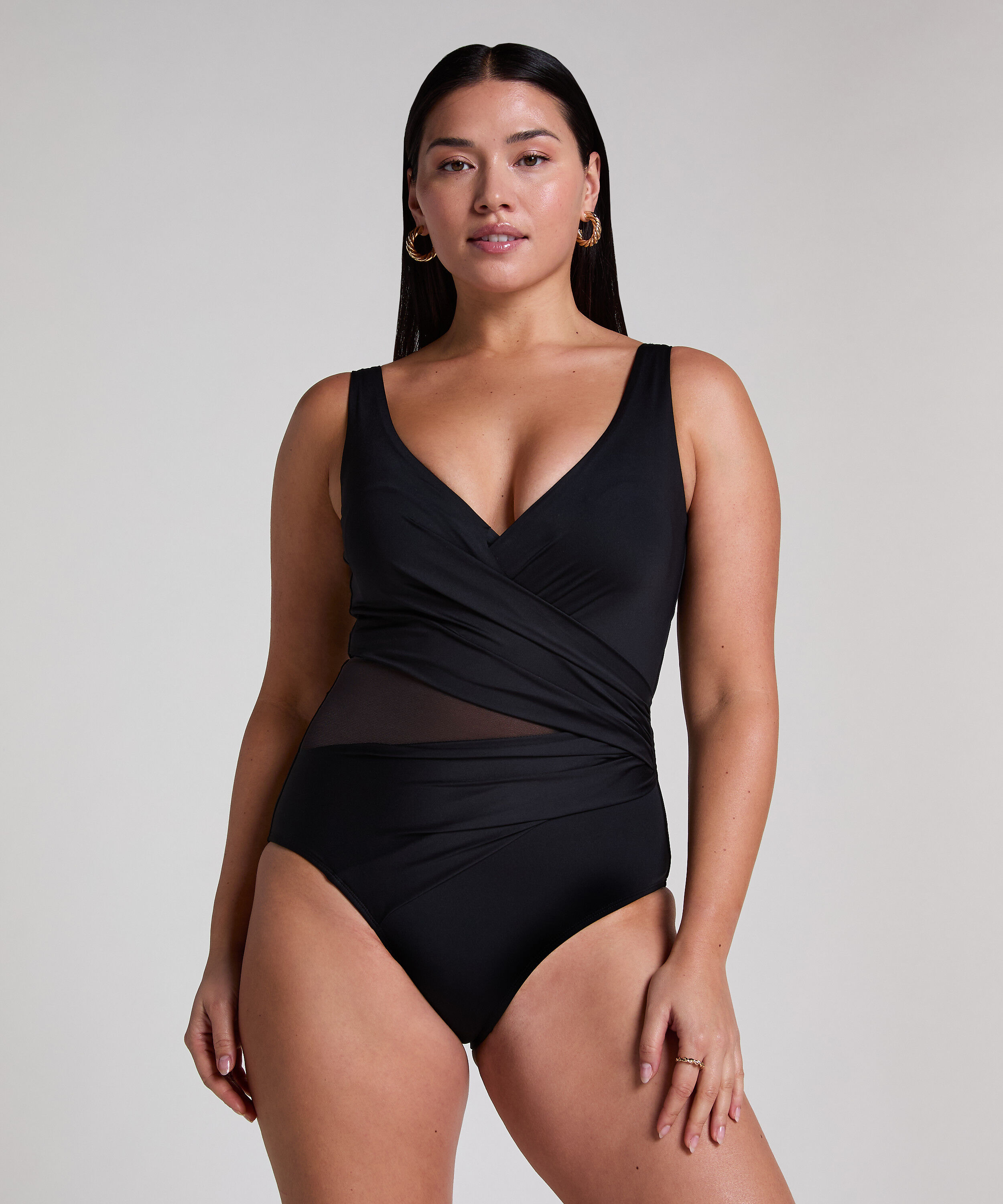 Shaping Shell Mesh Swimsuit, Black
