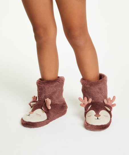 Kids Reindeer Slippers, Purple