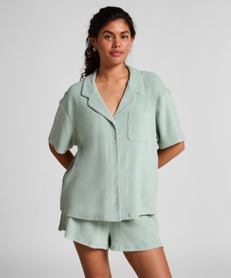 Towel Texture Button-Up Shirt, Green