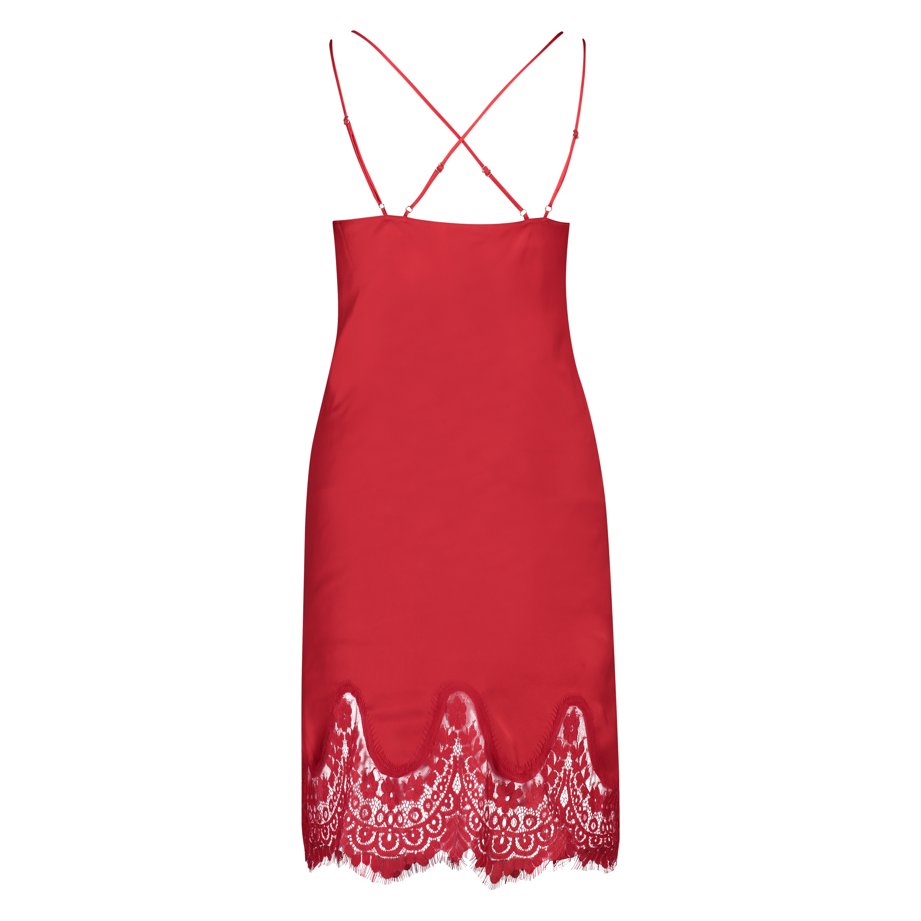 Lace Satin Slip Dress, Red, main