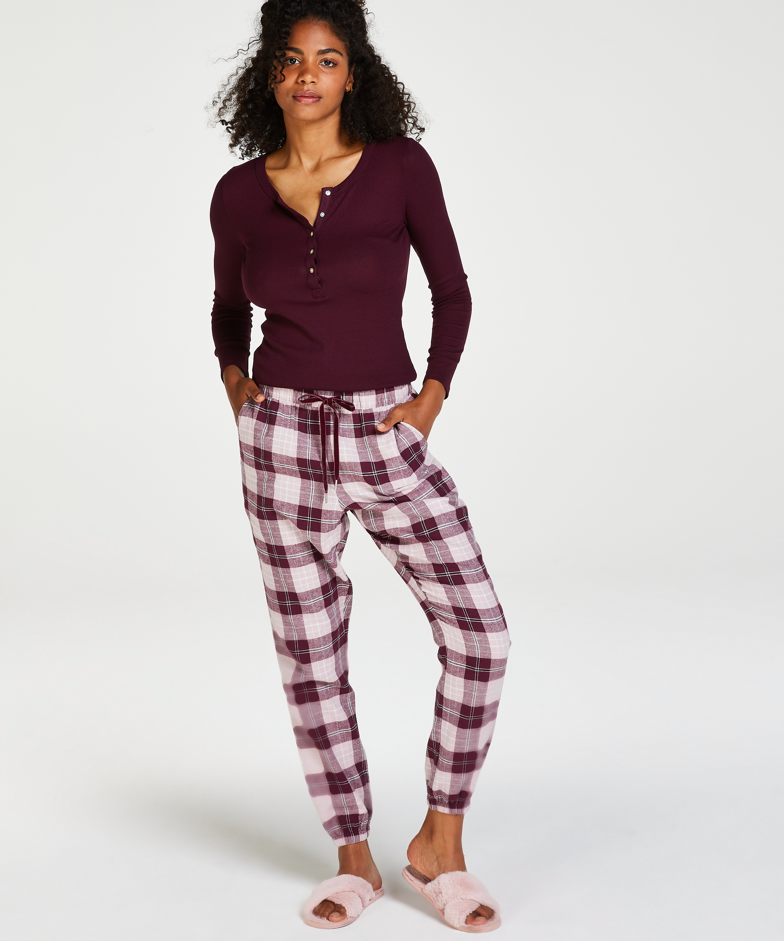 Twill Check Pyjama Pants, Purple, main