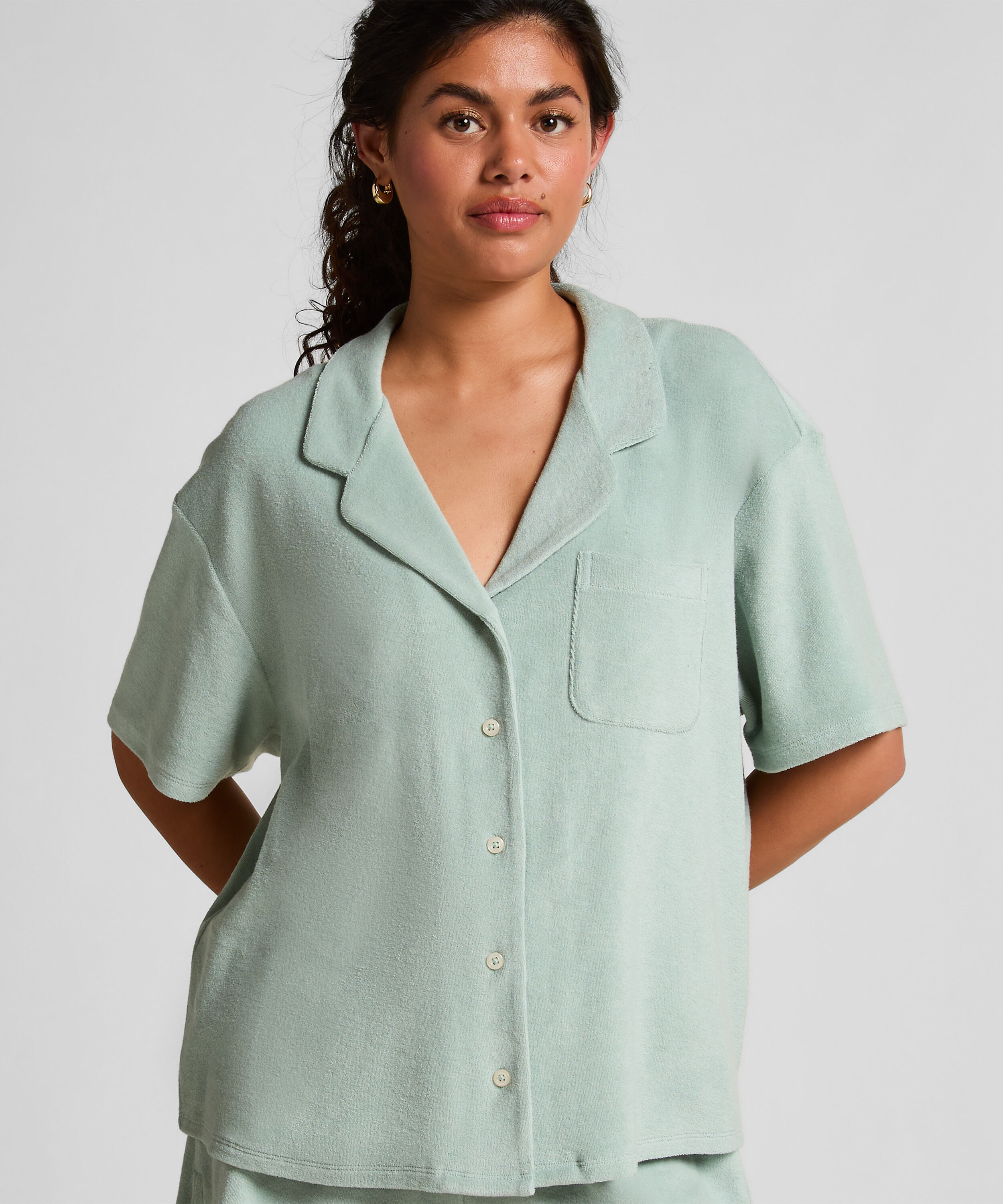Towel Texture Button-Up Shirt, Green