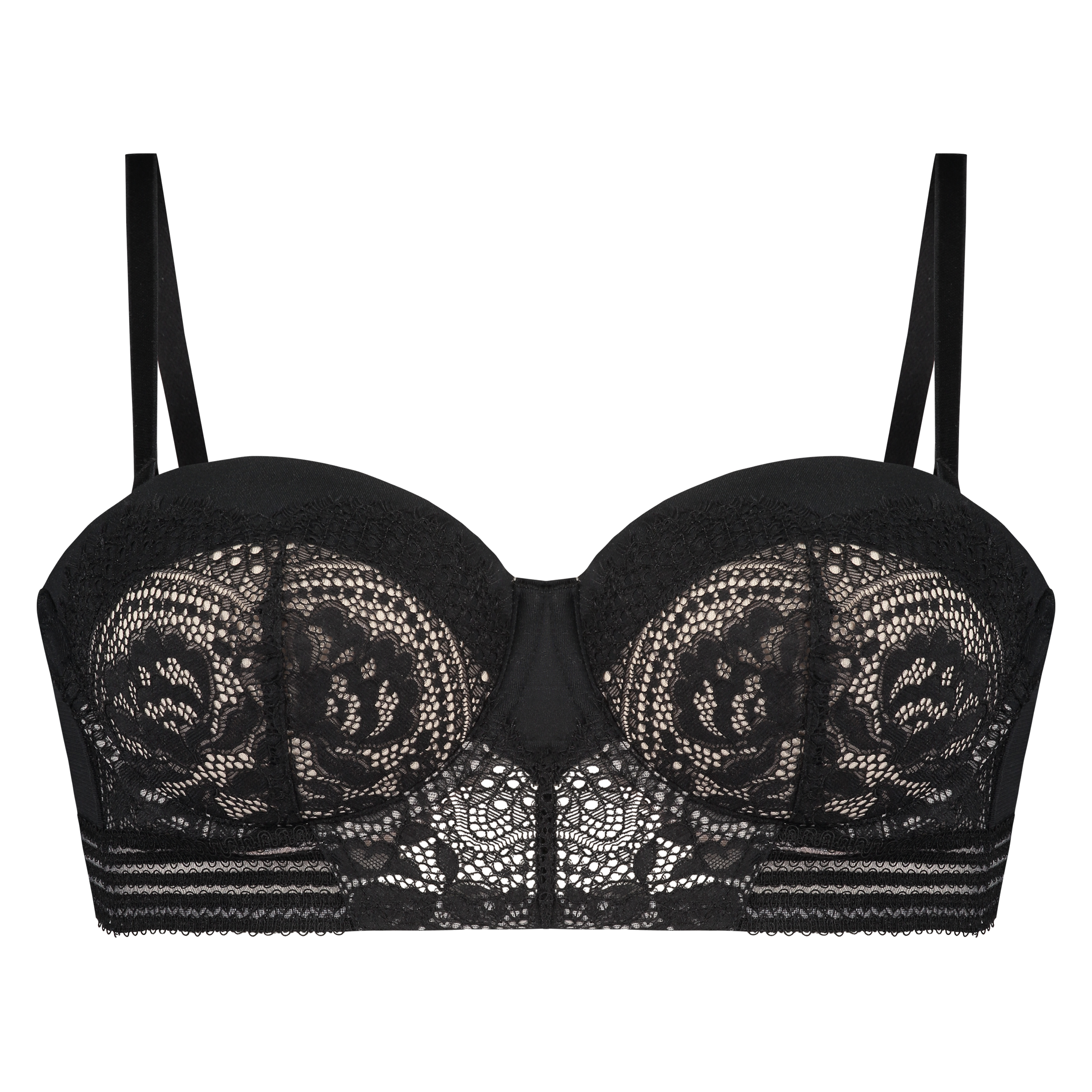 Eden Padded Underwired Longline Strapless Bra, Black, main