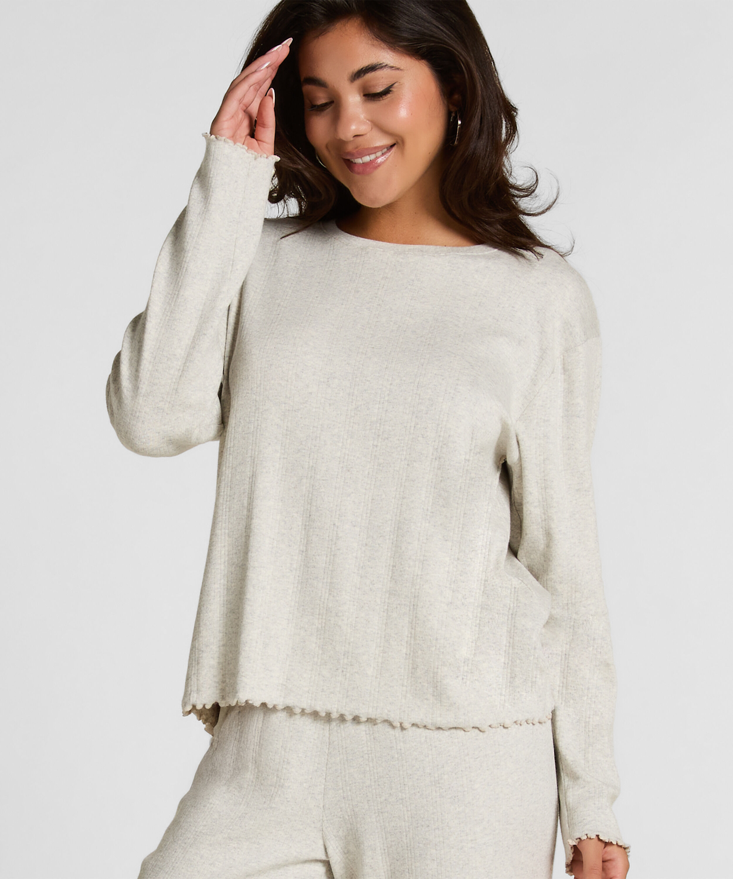 Pyjama Top Loose Pointelle, Grey Pyjama Top Loose Pointelle, Grey