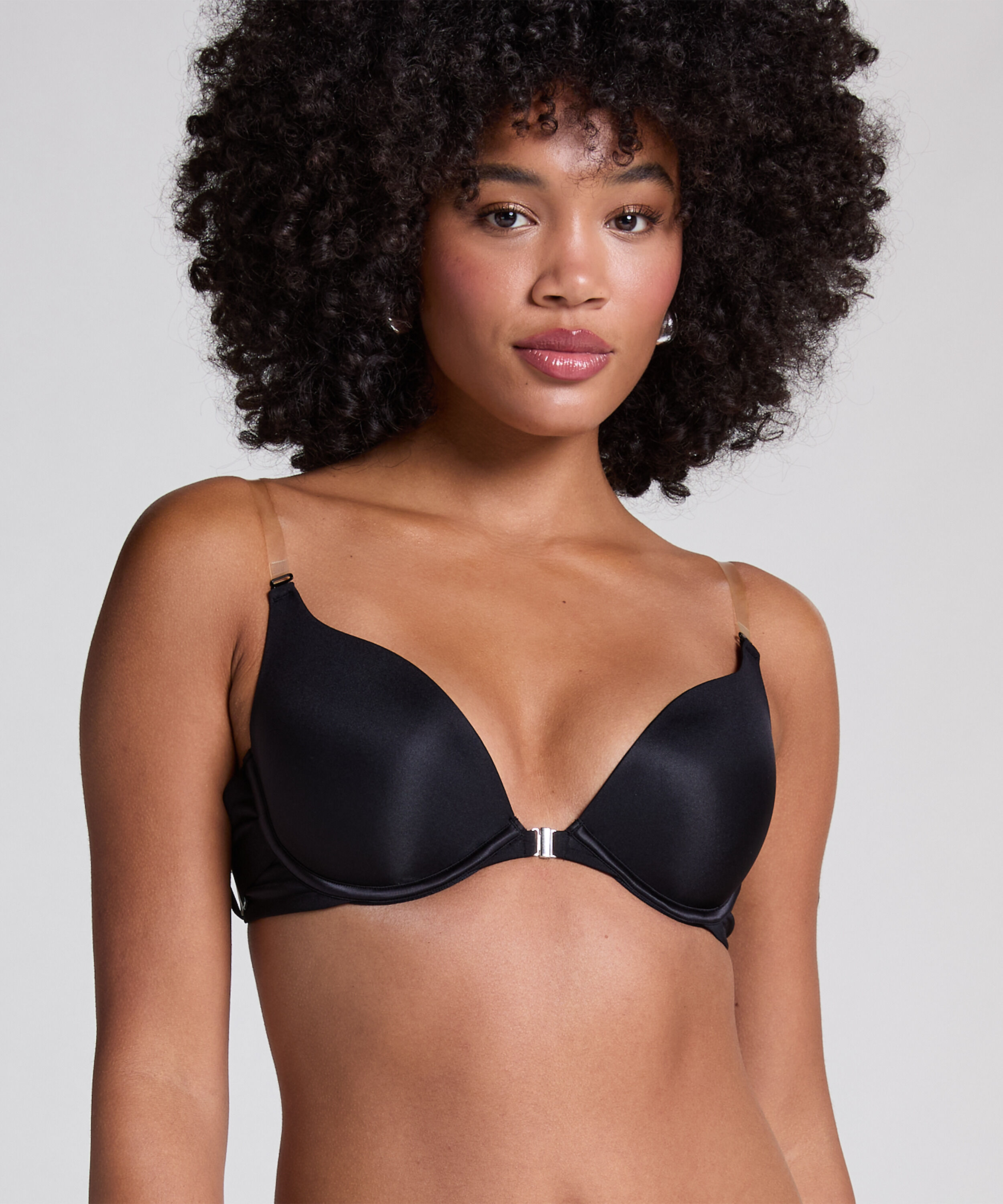 Transparant Padded Underwired Push-Up Bra, Black