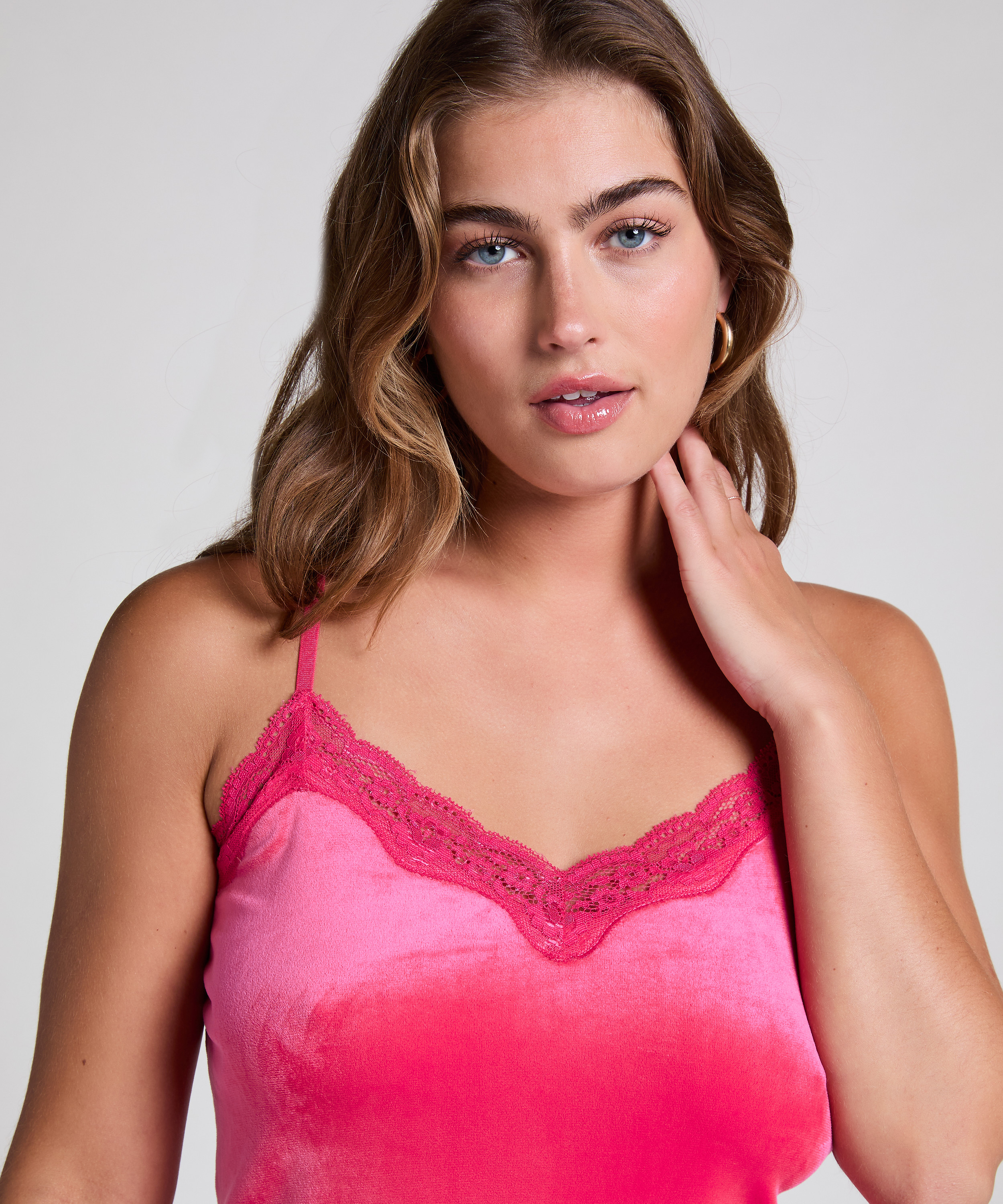 Velours Lace Cami Top, Pink, main