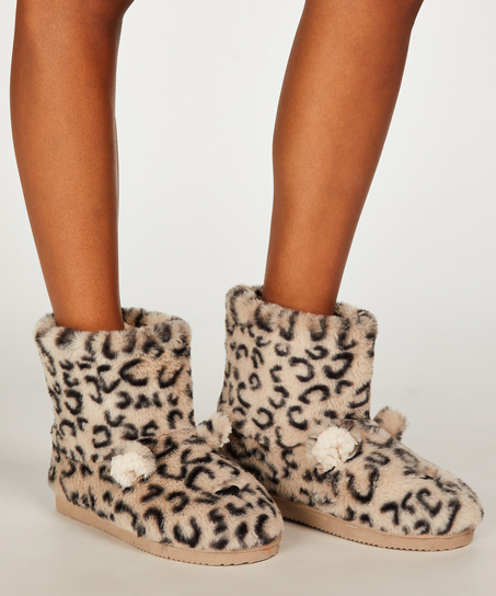 Leopard Print Boots, Beige