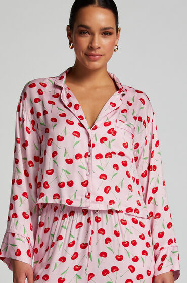 Image of Hunkemöller Twill Long-sleeved Pyjama Top Pink