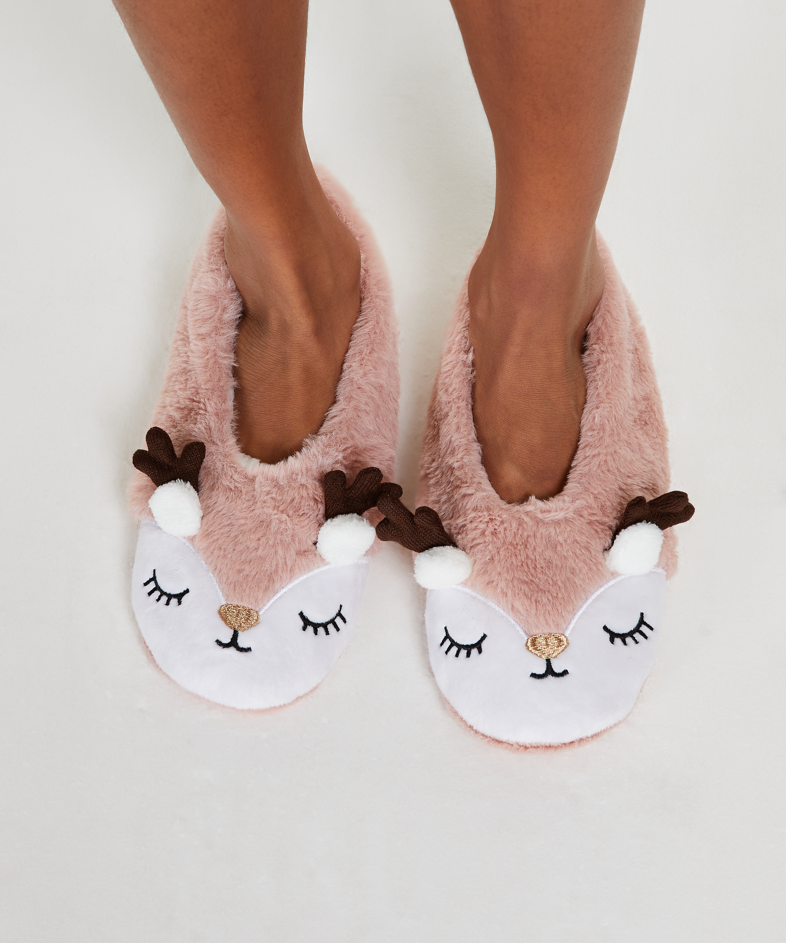 Reindeer Cosy Ballerina Slippers, Pink, main