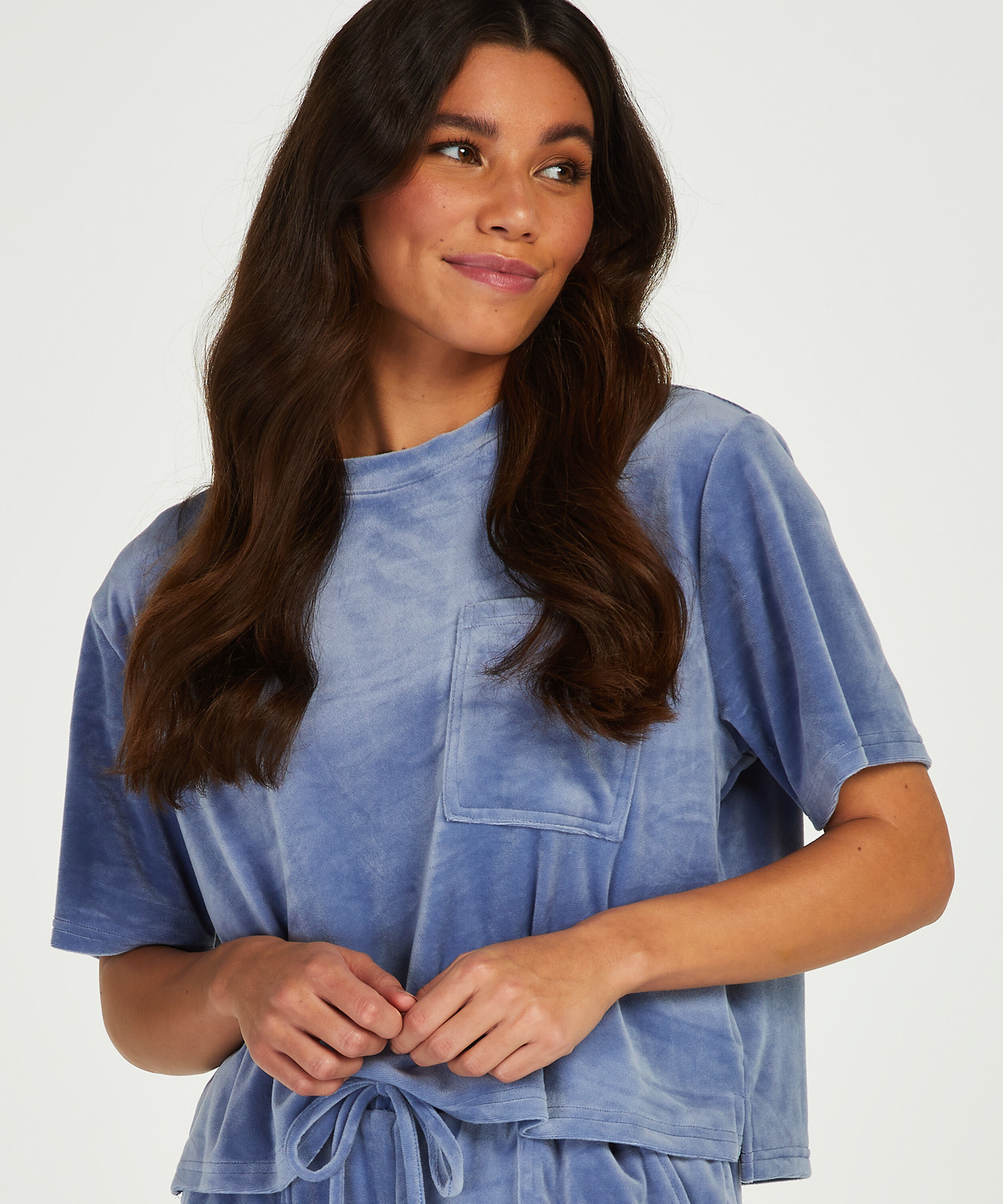Top Velours Pocket, Blue