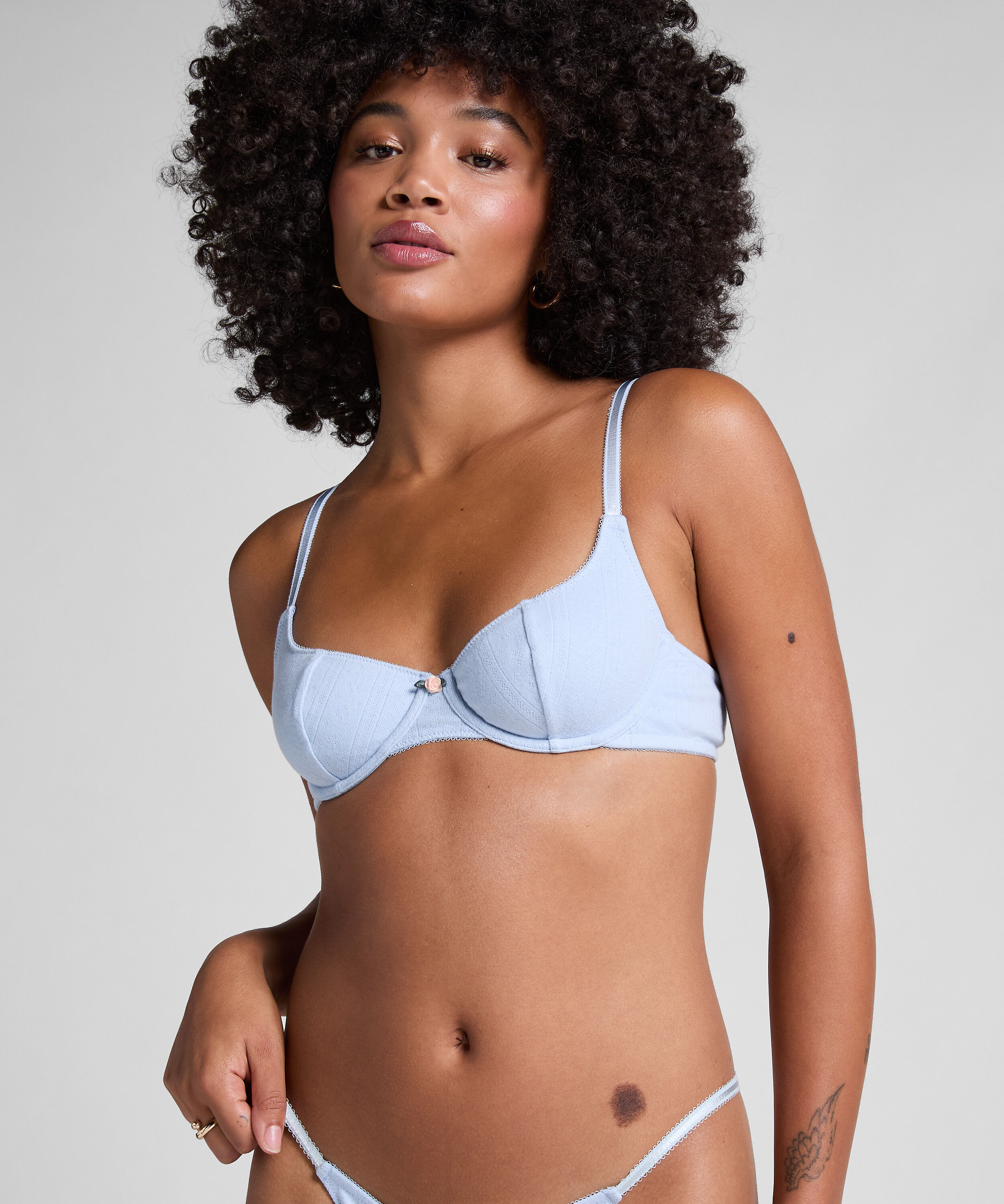 Pointelle Non-padded Underwired Bra, Blue Pointelle Non-padded Underwired Bra, Blue