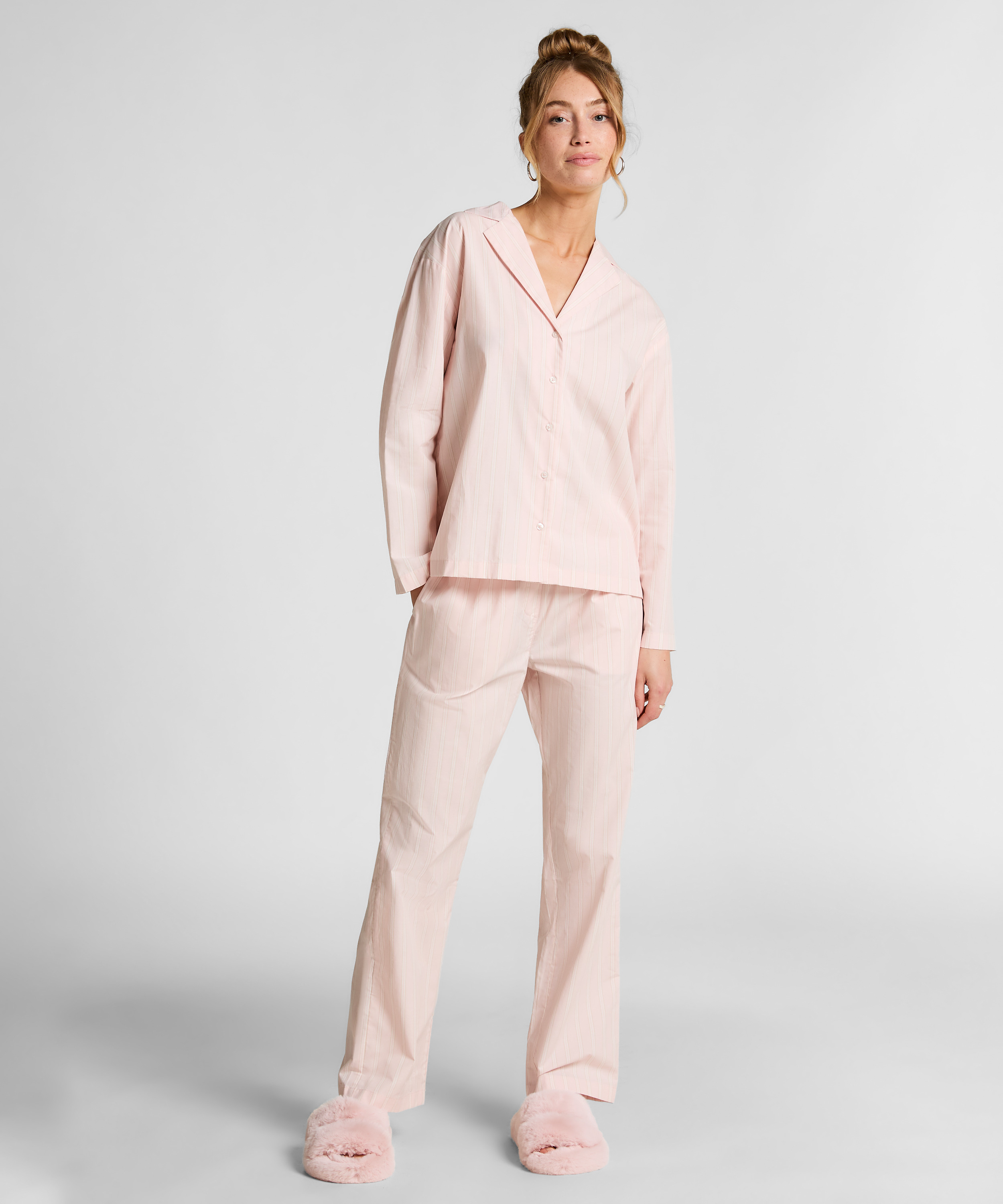 Poplin Cotton Pyjama Top, Pink, main