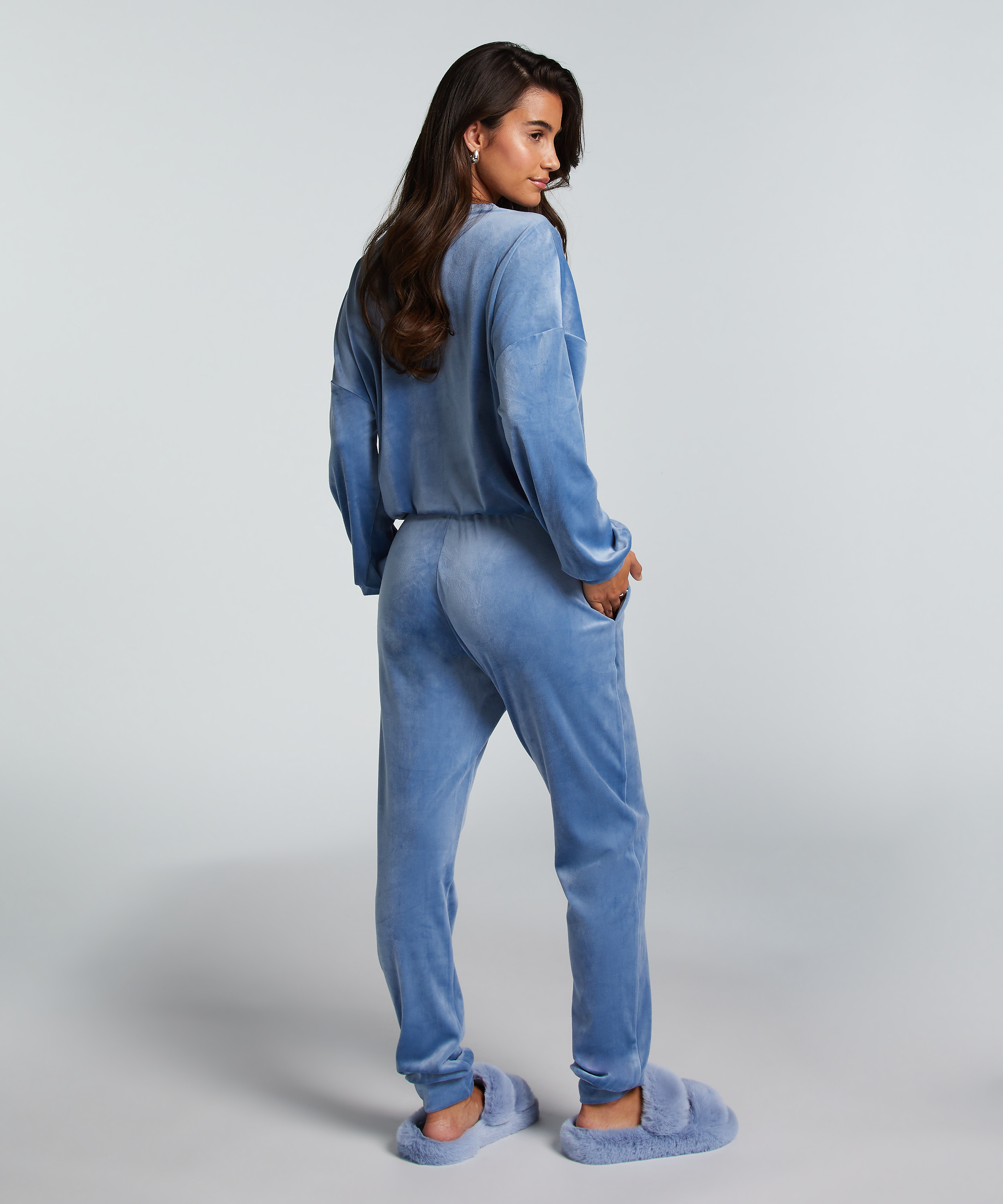 Tall Velours Jogging Bottoms, Blue, main