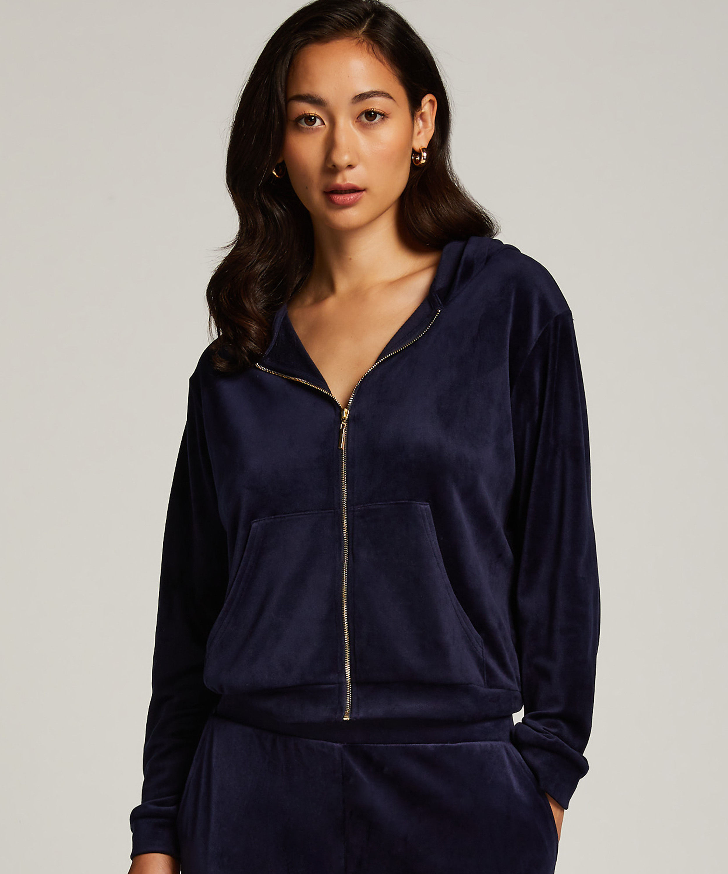 Velour hoodie jacket, Blue, main